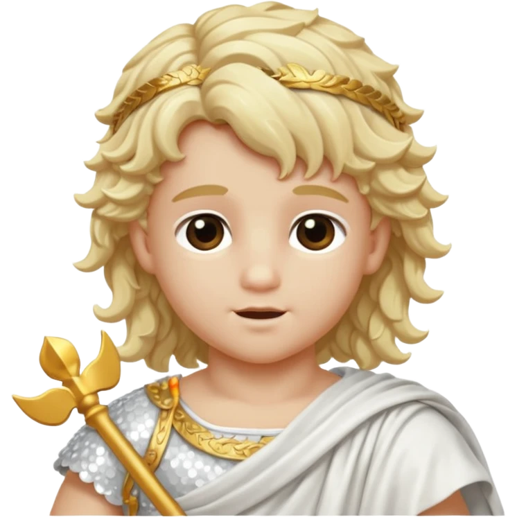 Cupid, God of Love from Roman Deities with long  blonde wavy hair, white sequin toga emoji