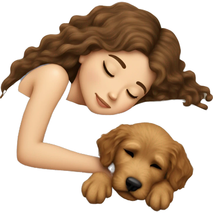 White girl straight  brown hair sleeping with golden doodle puppy  emoji