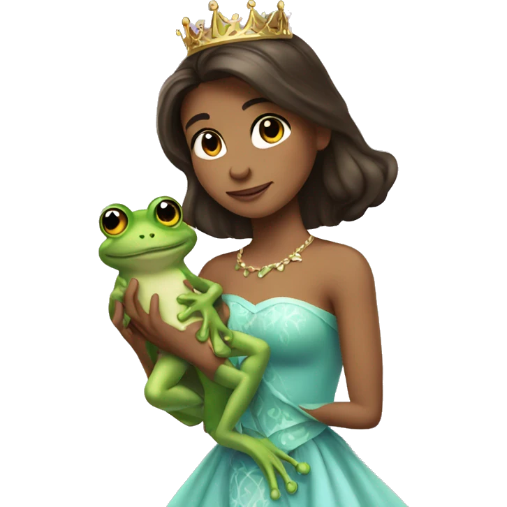 Brunette princess holding frog prince emoji