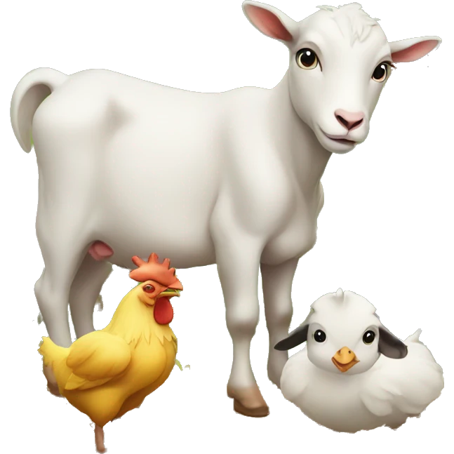 A calf, a goat and a chicken on a farm  emoji