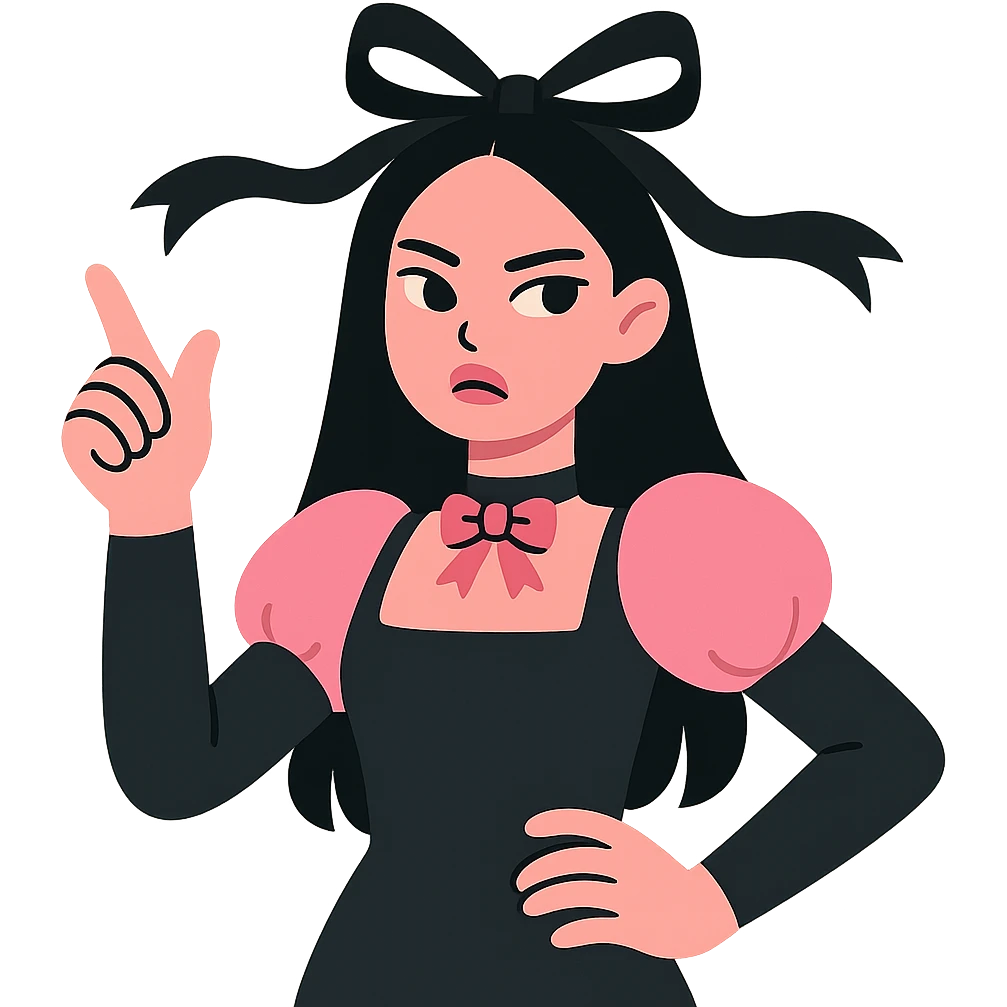 BLACKPINK-inspired gothic ribbon, no hearts, soft and expressive, black and pink emoji