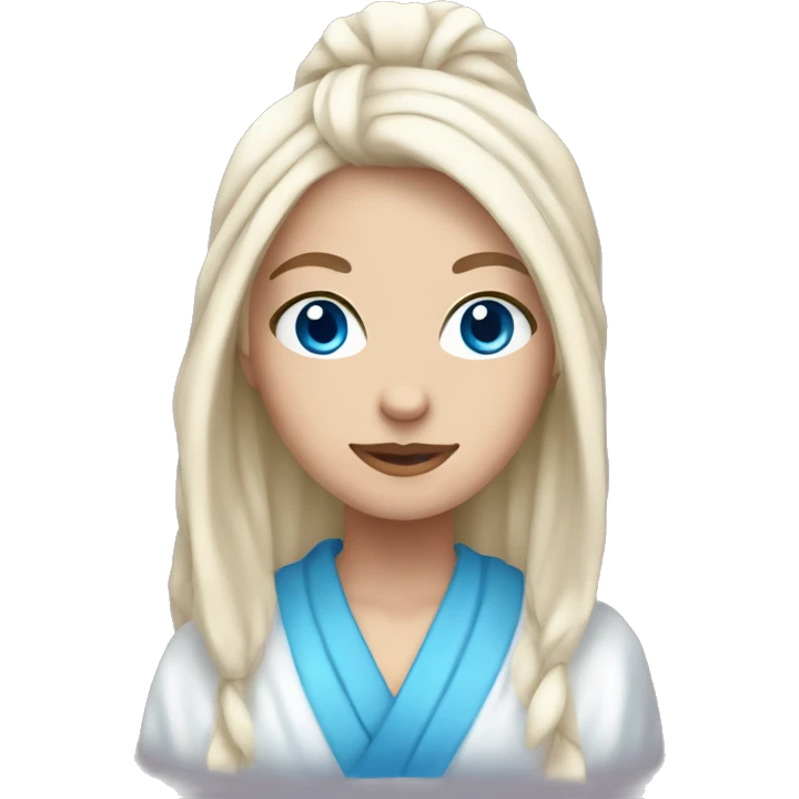 White Girl with blue eyes & hair towel on and robe  emoji