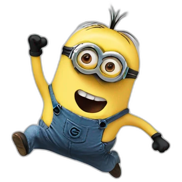 Minion jumping on apple emoji