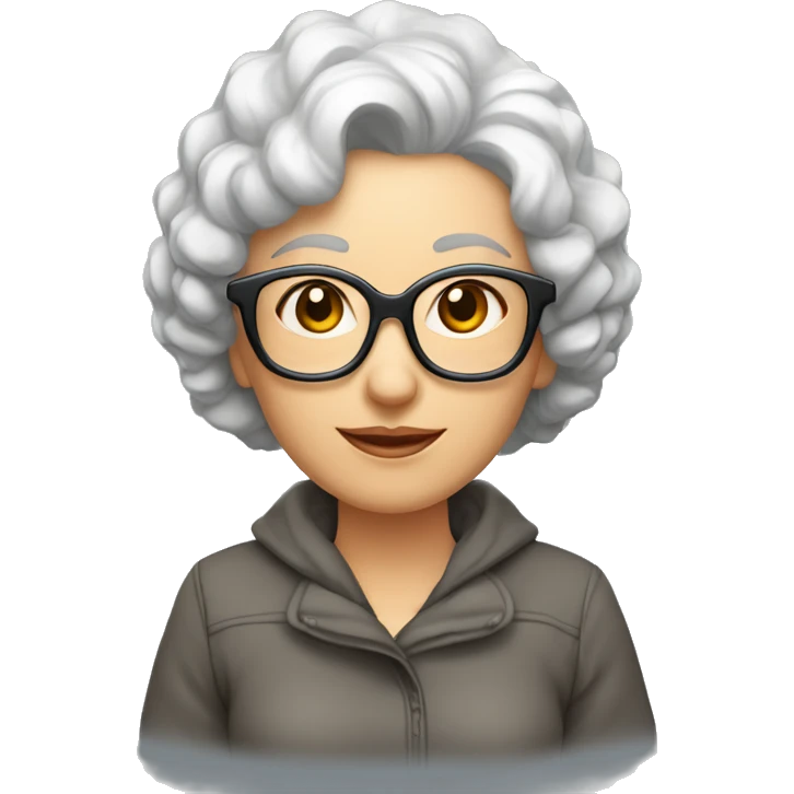 señora de mediana edad blanca con pelo rizado corto y gafas de ojo de gato emoji
