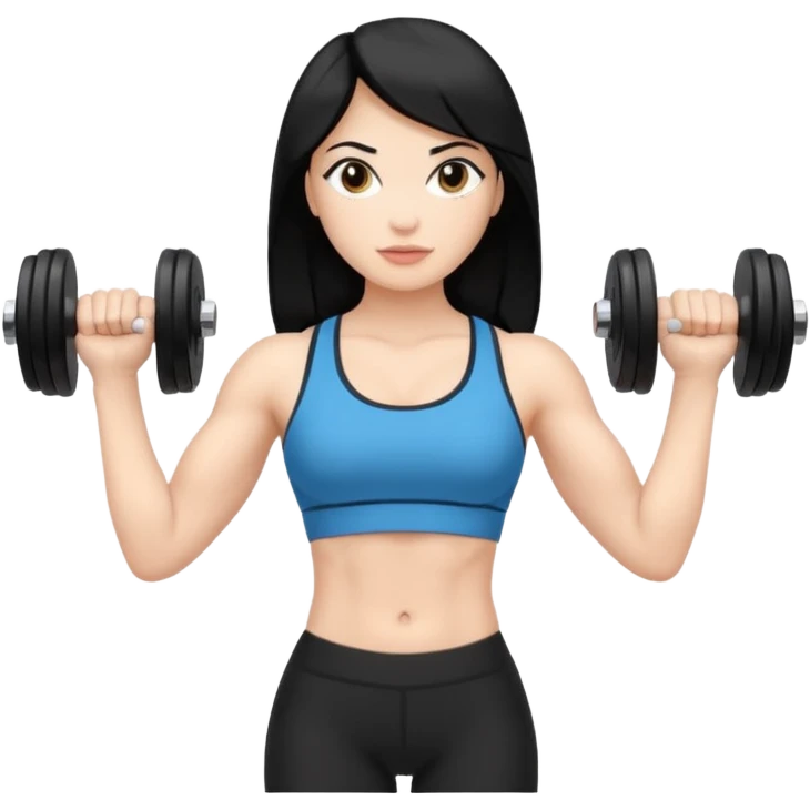 mujer de pelo negro con mancuernas emoji