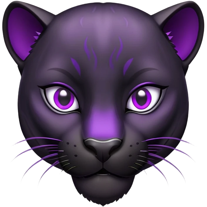 sleek black panther with bright purple eyes, happy face emoji