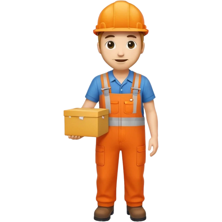 emoji style railway engineer full body in orange overalls, holding a box in front of their chest emoji