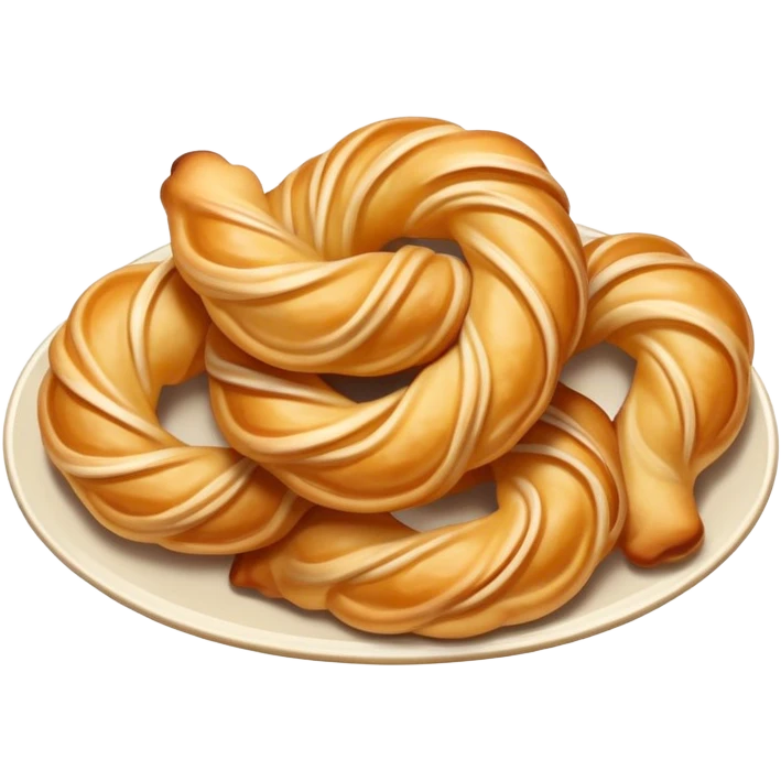 Tianjin Fried Dough Twist Mahua twisted crispy pastry, simplified emoji style with bold outlines and bright colors, cartoon style traditional Chinese fried snack emoji