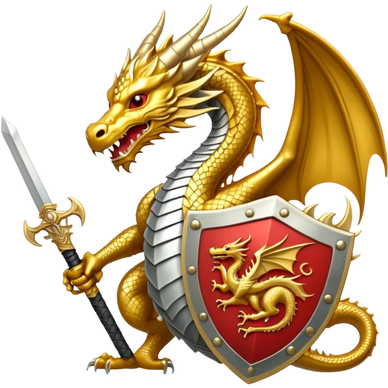 Golden Dragon with a sword and shield emoji