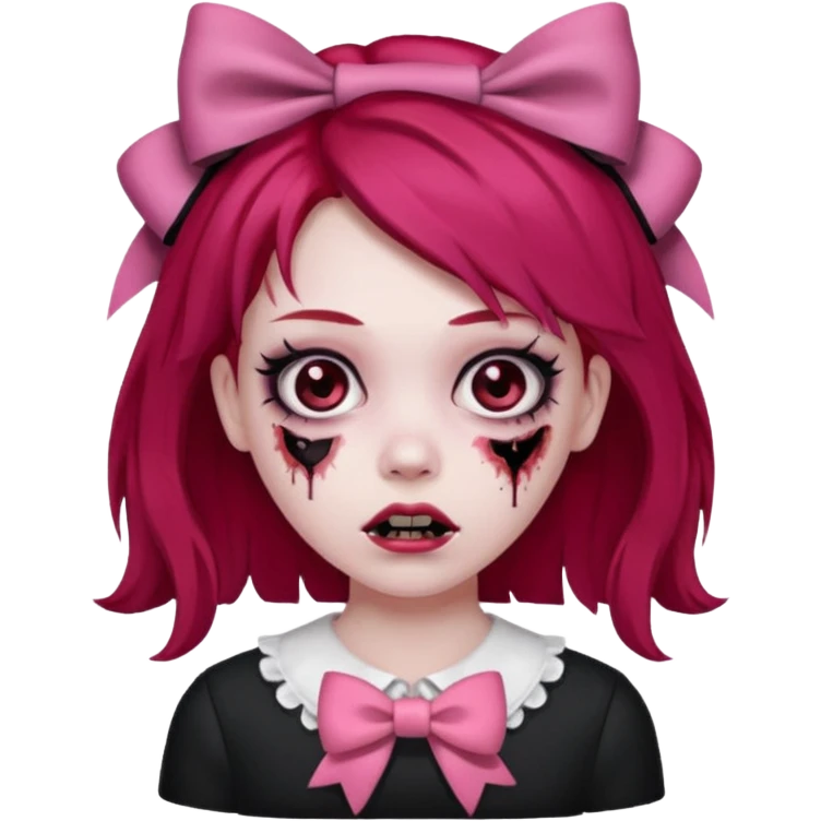 Girl Zombie,with red hair and black hair,pink bows emoji