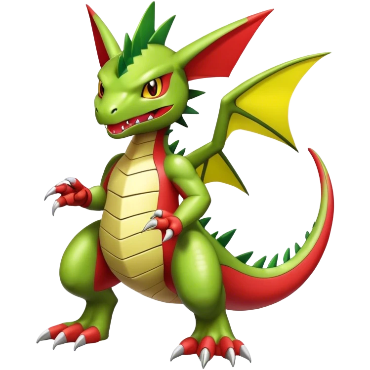 Cool cute shiny futuristic Guilmon-Flygon-Tyranitar-Digimon-hybrid-fusion, yellow belly, full body emoji