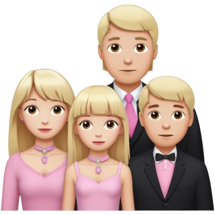 a family of three. daughter, mom and dad. long elegant blonde hair with bangs. almost female blonde boy femboy trap t-girl cute feminine makeup gay lingerie. skinny  body.   pink choker. whore hoop earrings. emoji