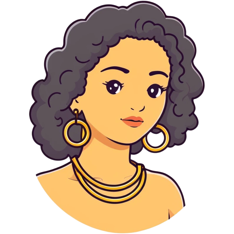 attractive Greek woman with long curly hair and light skin wearing gold hoop earrings and a gold necklace emoji