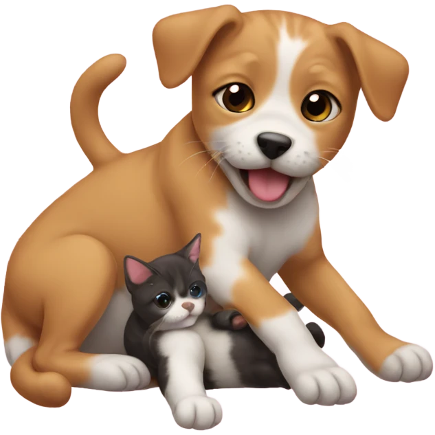 Kitten wrestling a dog emoji