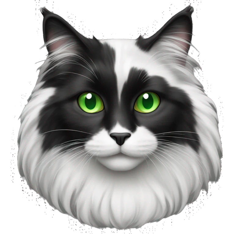 black and white long haired cat with green eyes emoji