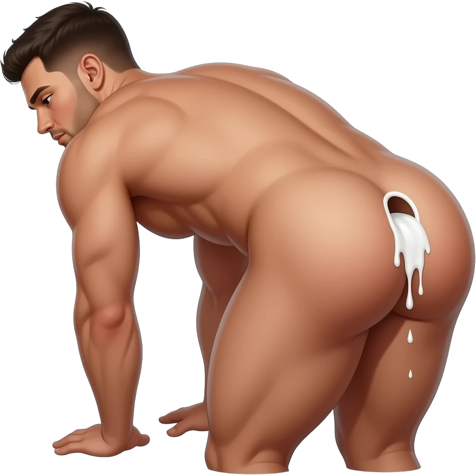 Make a fit brown male bent over naked with a phat booty and white cum dripping out the butt hole emoji