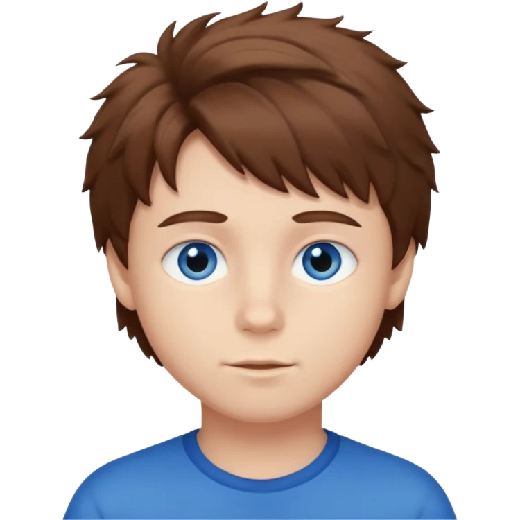 Fluffy brown hair whit blue eyes boy emoji