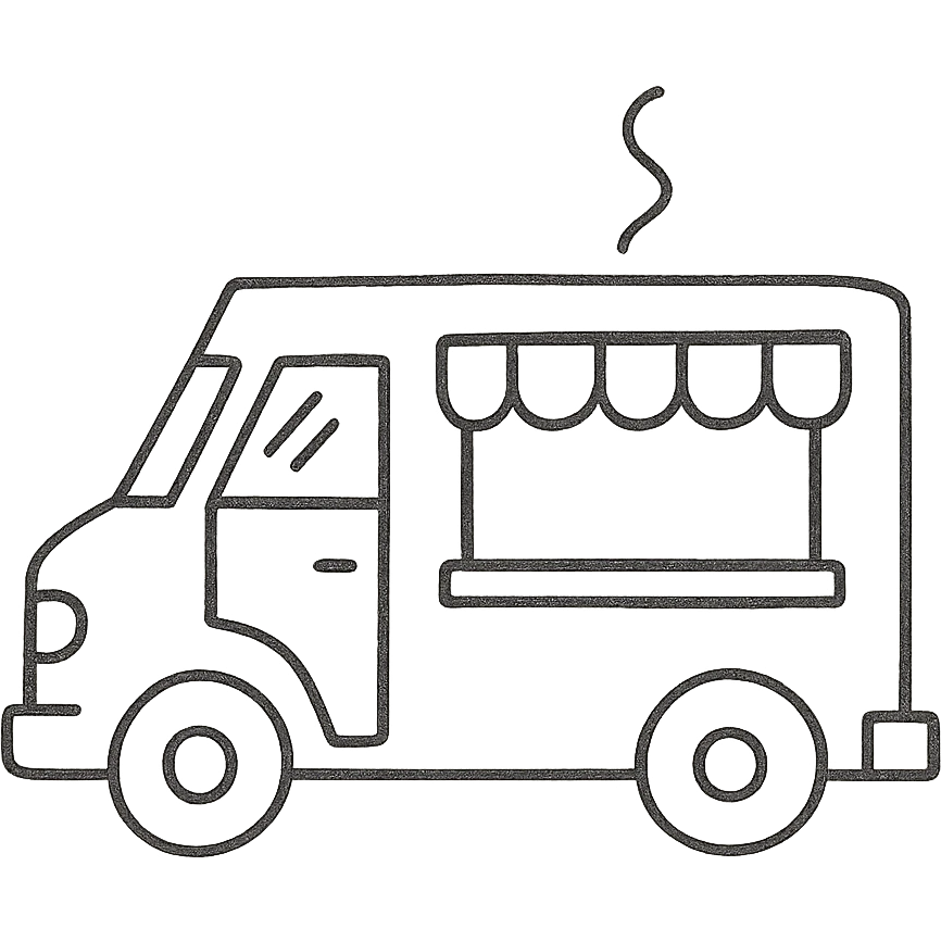 hand drawn outline style simple food truck icon emoji