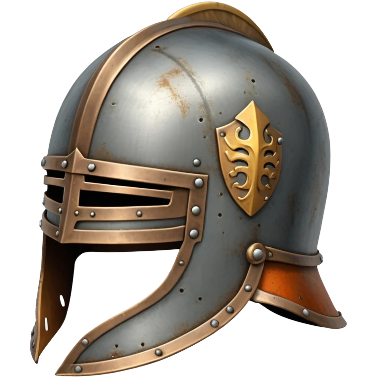 Antique medieval knight helmet with light rust and weathered metal emoji