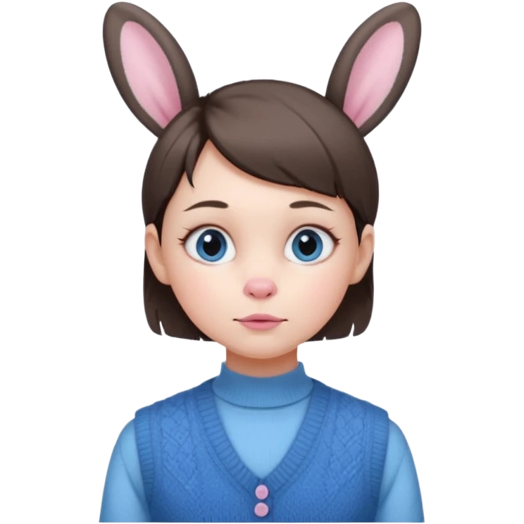 make a girl hair short and wear bunny skin pale ok and wear Sweater vests blue and make little bit a younger emoji
