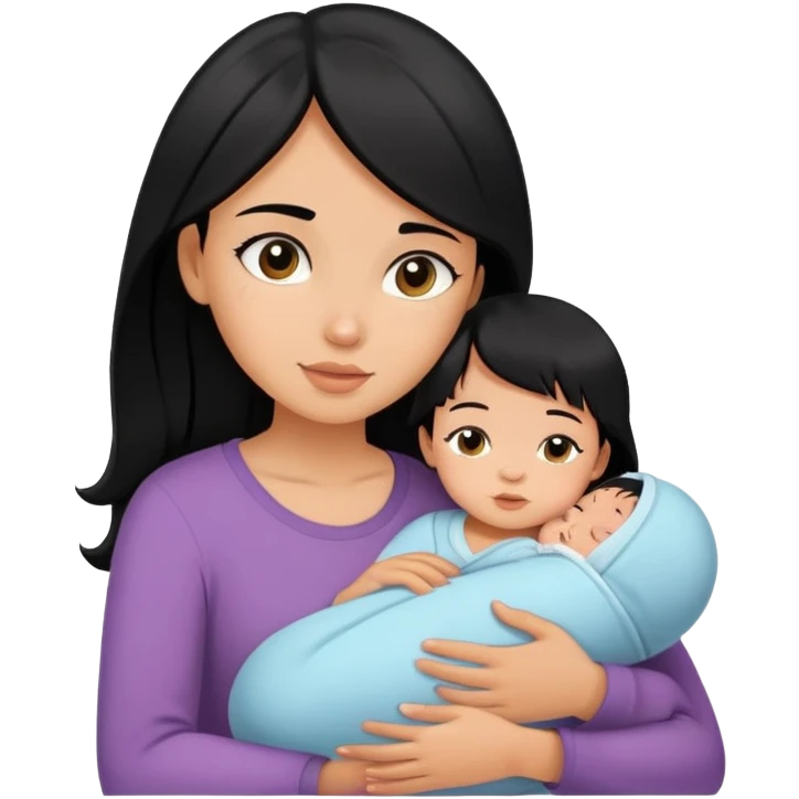 girl with black hair hugs a newborn baby and a girl emoji