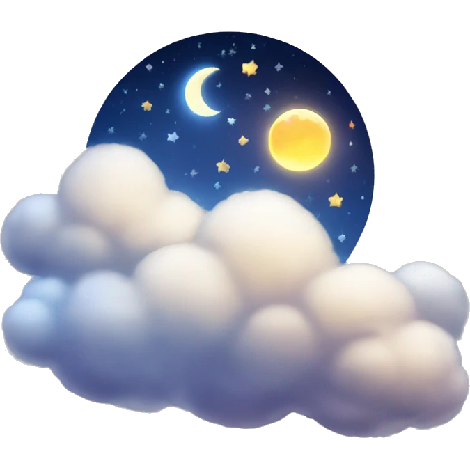 A night sky with fluffy clouds and a shiny moon emoji