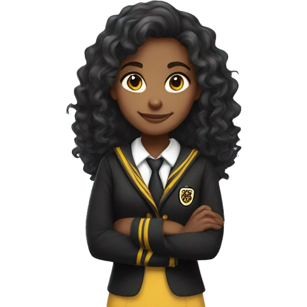  girl with long curly hair wearing Hufflepuff school uniform emoji