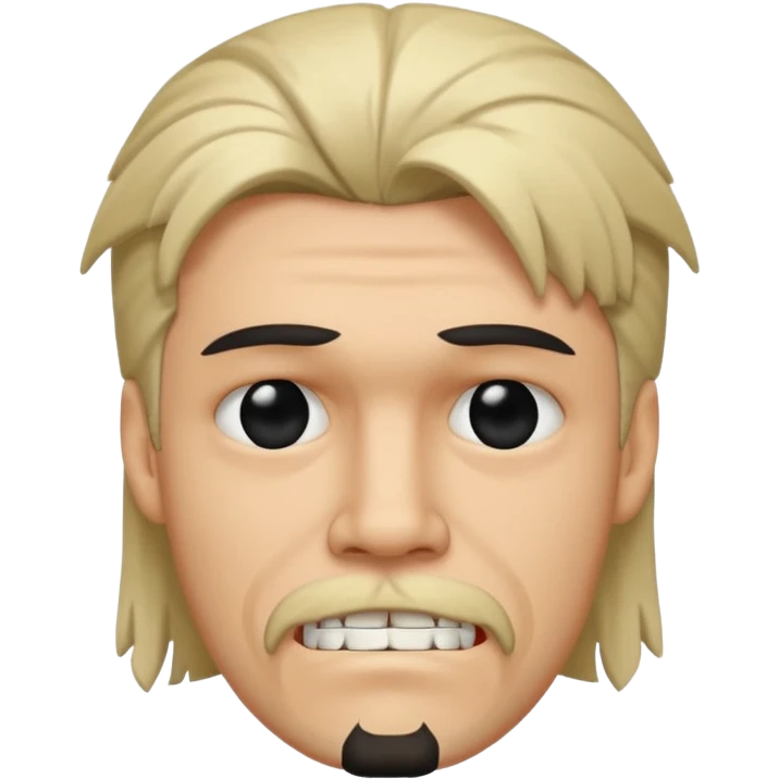 Dentes tortos, mullet no cabelo, cavanhaque, olhos pretos e tristes  emoji