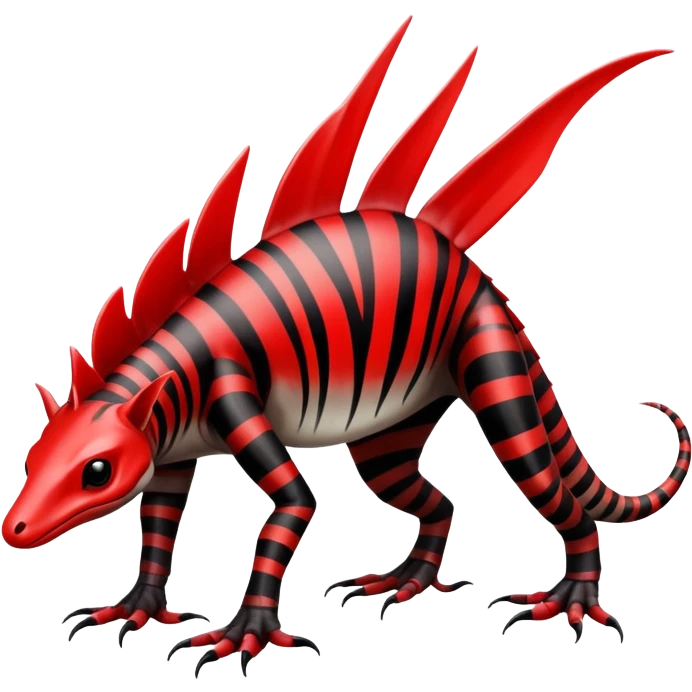 a translucent white red black striped exotic edgy vernid-fionbri-creature with splash patterns full body emoji