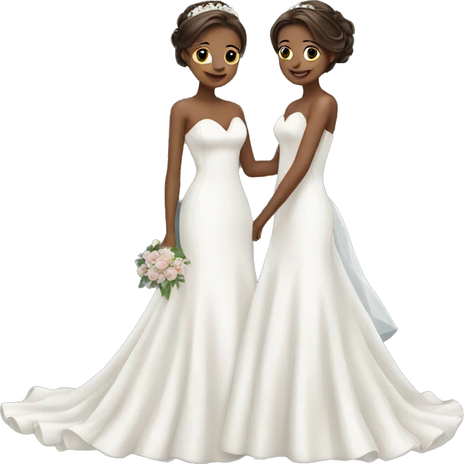 Two girls in wedding dresses pretty emoji