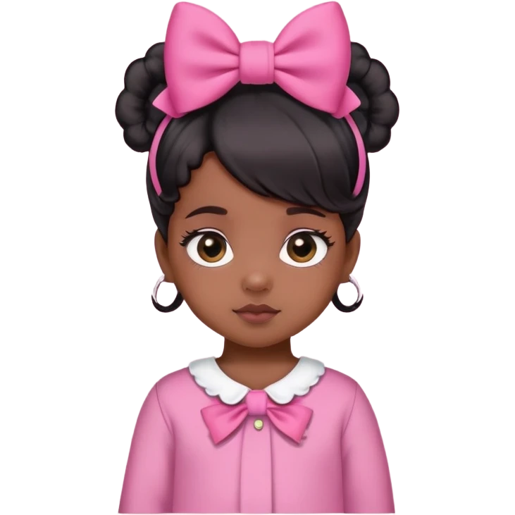 Dusky skin girl medium baby hair black with a bow on her hair and cute clothes in pink emoji