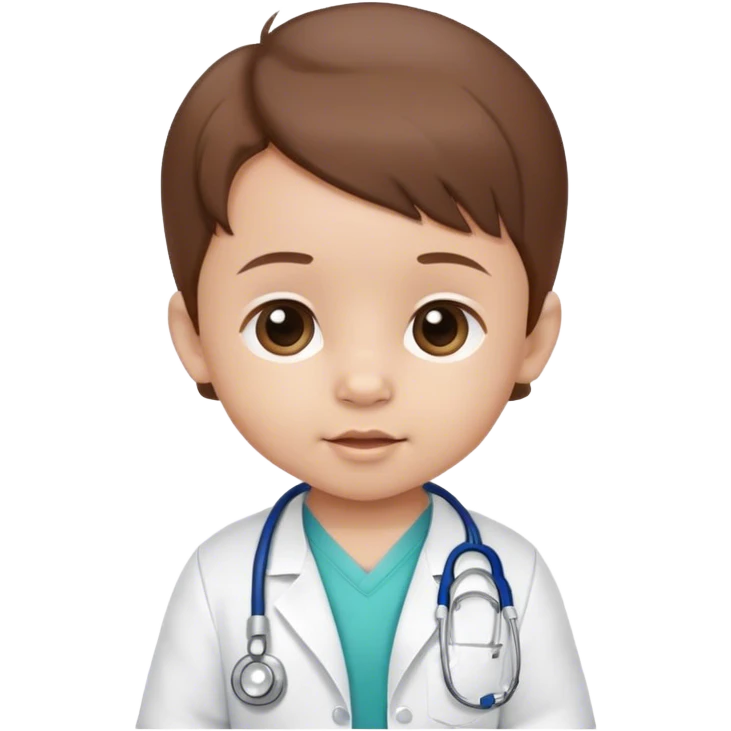 Brown hair baby, 4 months old, with a stethoscope emoji