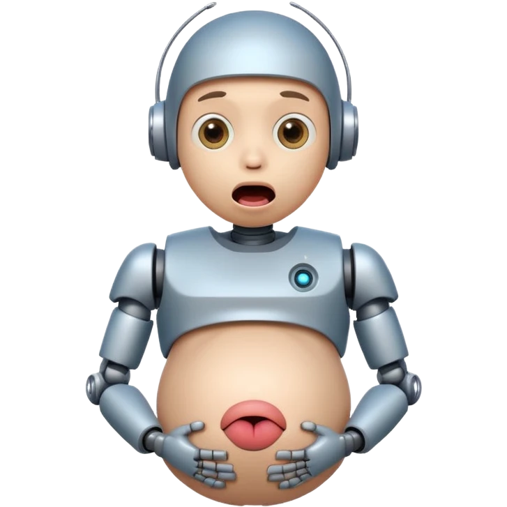 boy robot looking surprised with pregnant and looks funny and has a freaky tounge emoji