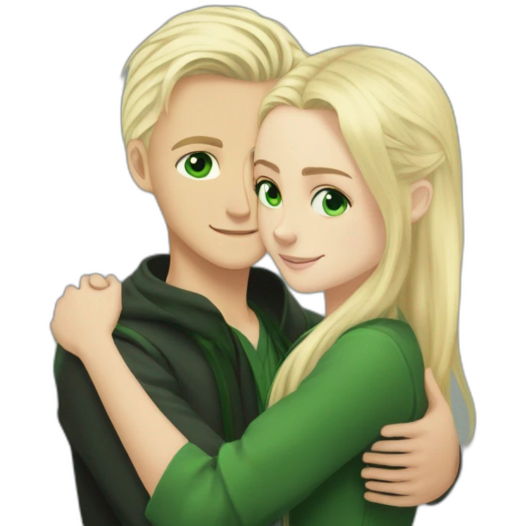 Draco malefoy and blond girl green eyes hugging emoji