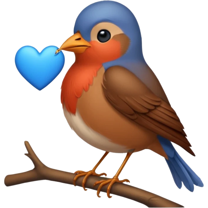 Robin bird holding a blue love heart emoji