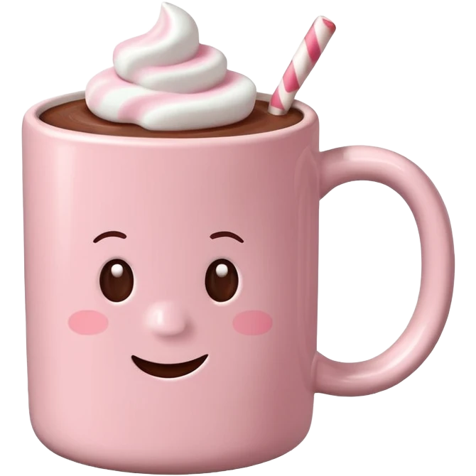 Light Pink mug of hot chocolate with marshmallows emoji