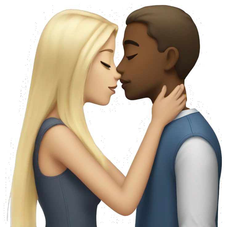 Blonde straight hair girl kisses a very tall brunette boy emoji