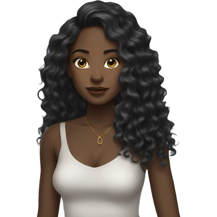 Black girl  wavy long hair black emoji