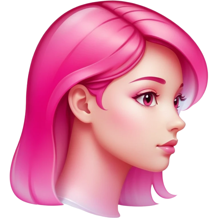 Girl in profile view with curved silhouette, transparent glass style, bright pink gradient, with highlights and shadows, minimalist design emoji