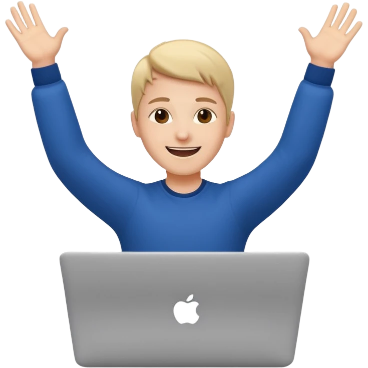 student with laptop, celebrating with hands in the air emoji