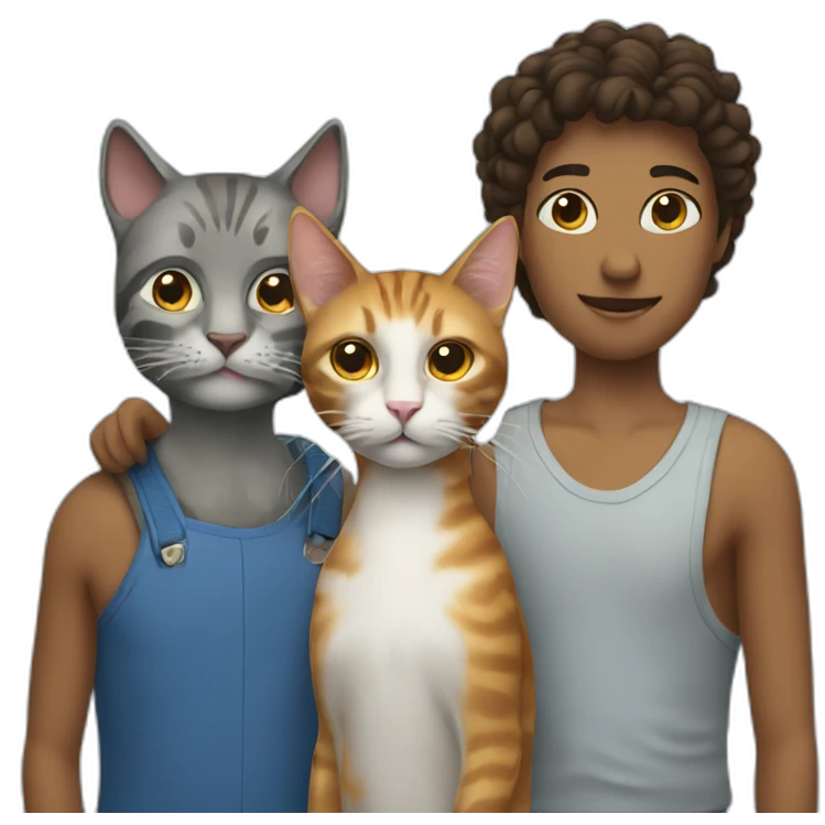 three people two cats one bird blue less detail emoji