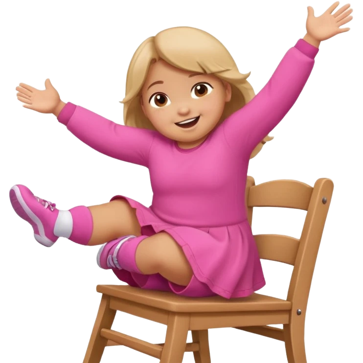 Little Girl fat but not too fat standing but falling off of a chair half in the air chair with pink clothes on standing on chair but fell off emoji