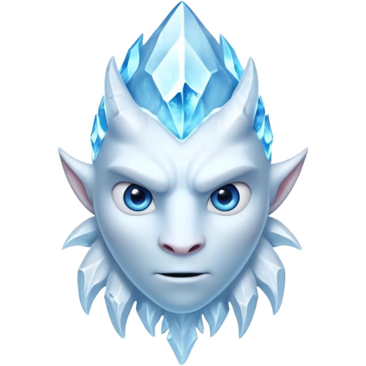 ice creature portrait, head and shoulders only, frozen crystal skin, glowing blue eyes, frost aura, sharp icy textures, fantasy winter vibe, 3D cartoon, mobile game icon style, clean background, no text, no watermark
 emoji