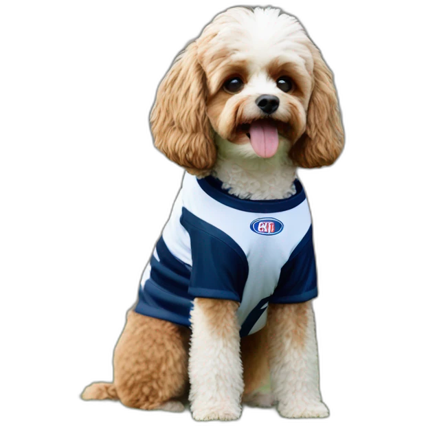 cavoodle dog wearing a geelong afl Guernsey emoji