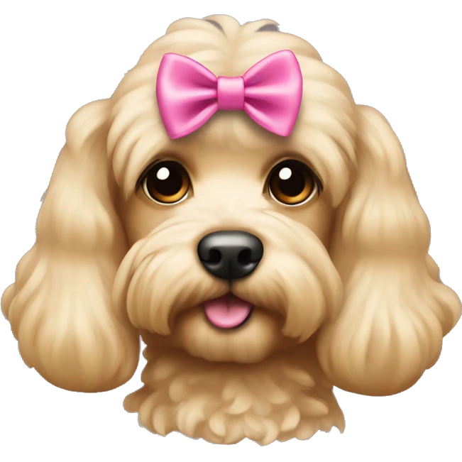Cute blonde cockapoo with straight hair and a pink bow on her head emoji