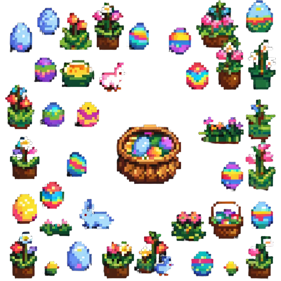 Easter egg hunt scene with basket and hidden eggs emoji