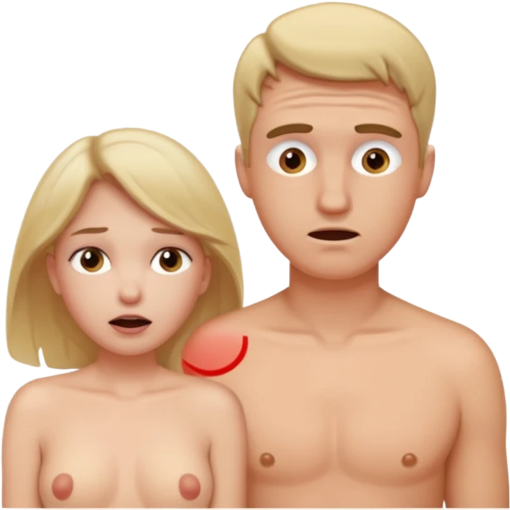 White woman naked and embarrassed in front of white man emoji
