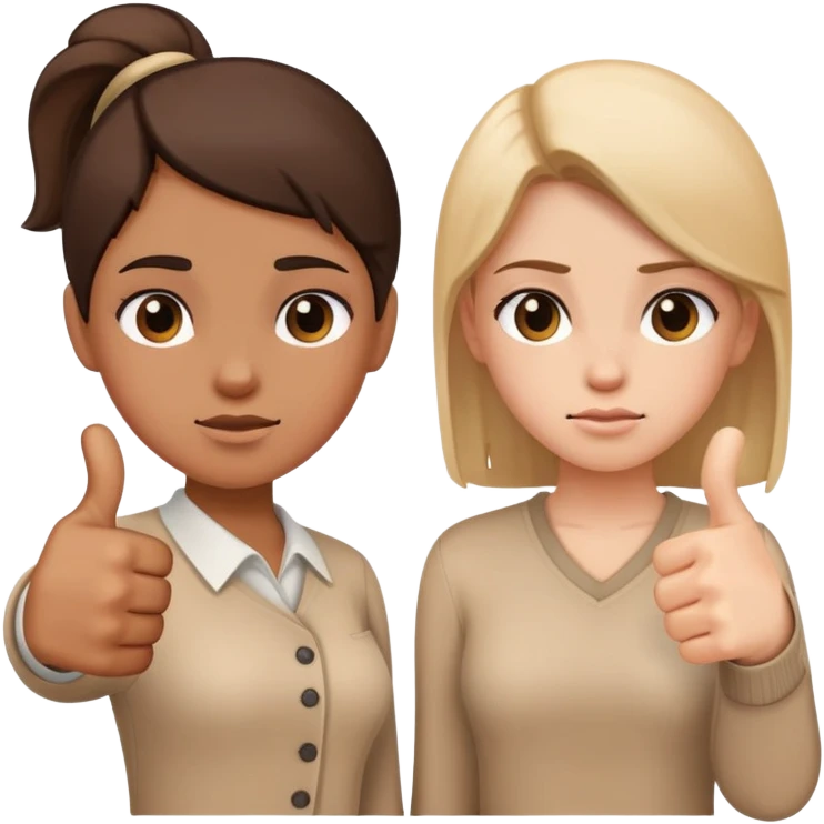 Girl with one hand giving thumbs up and the other hand giving thumbs down, showing mixed feelings emoji
