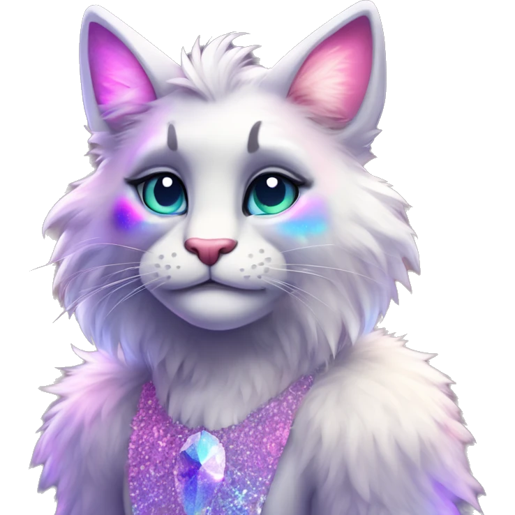 Furry, sparkle, iridescent, colorful, pastel, edgy, cool, fantasy beautiful, divine, animal, anthro, full body, fursona, feline emoji
