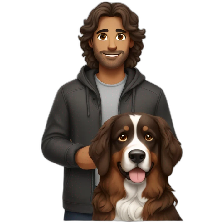 Brown long hair guy with Bernese mountain dog emoji